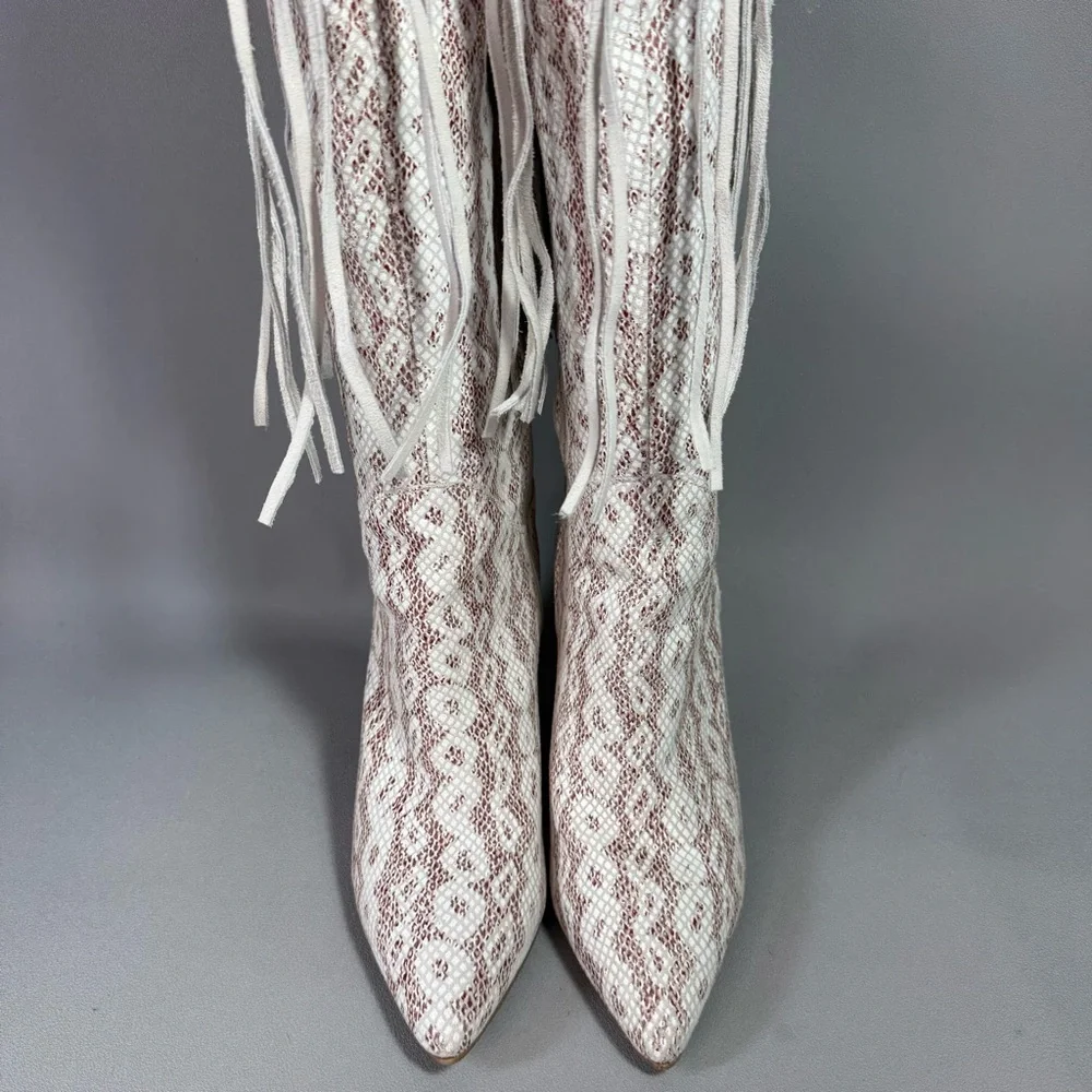 Dingo Kitty Kat Snake Print Fringe Tall Western Leather Boots like new